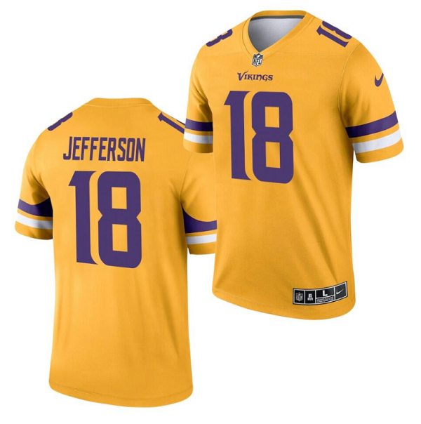 Men's Minnesota Vikings #18 Justin Jefferson Gold Inverted Legend Stitched Football Jersey